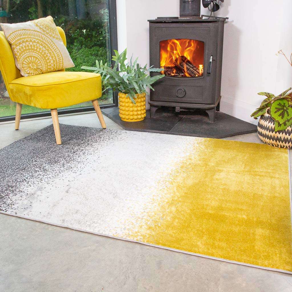 Modern Ochre Distressed Striped Runner Rug