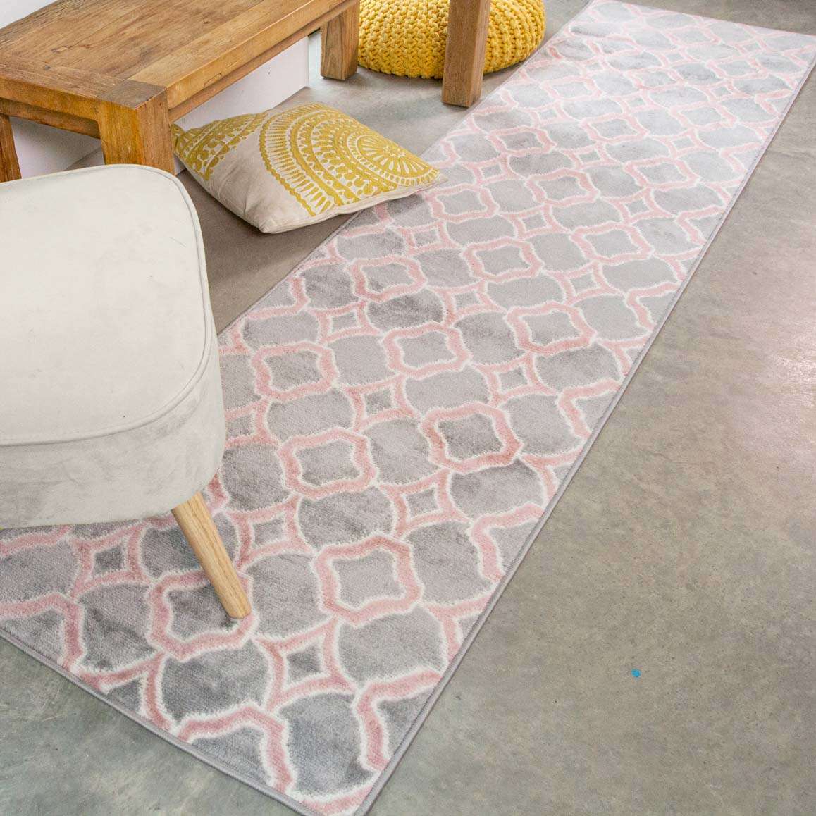 Modern Grey Blush Trellis Runner Rug