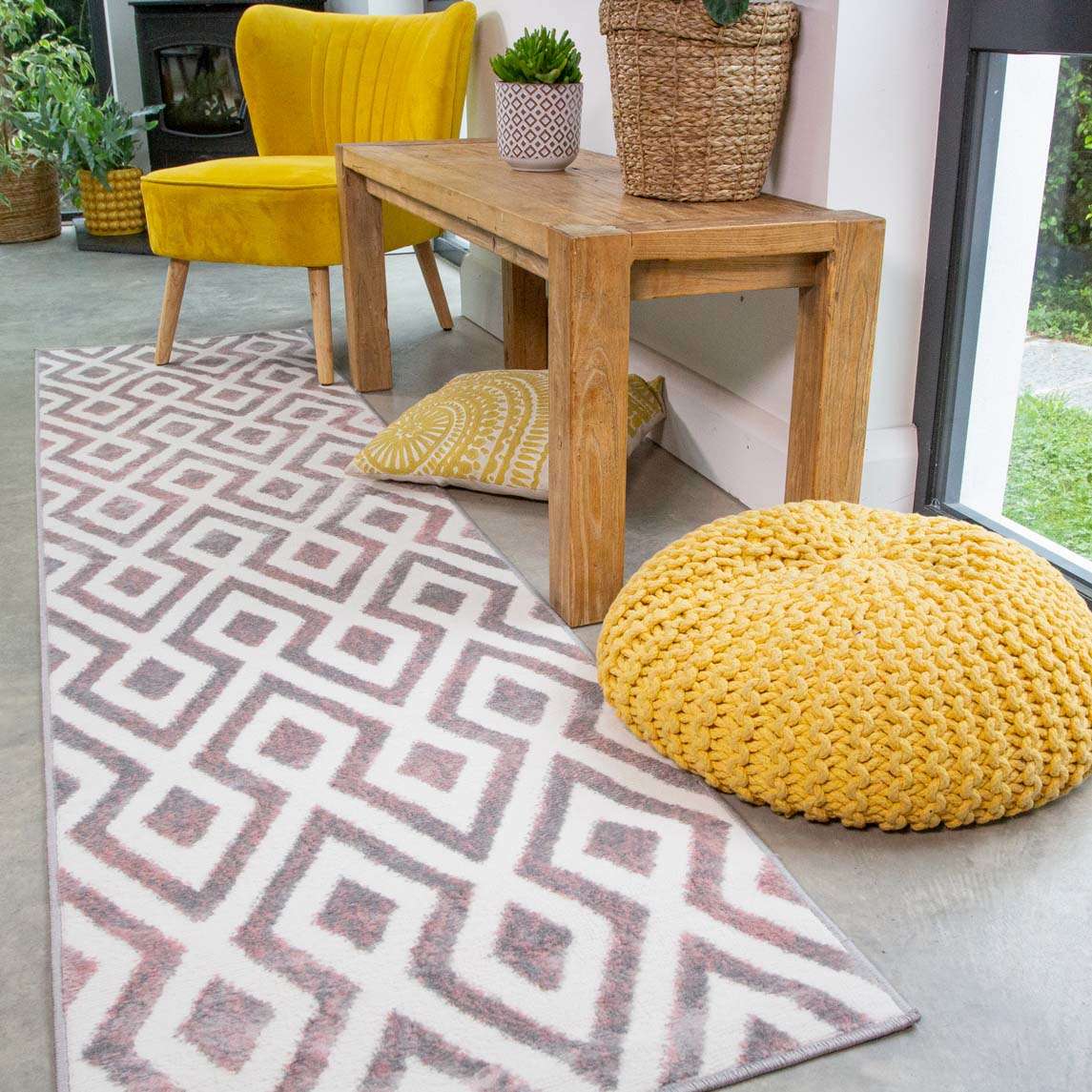 Geometric Pink Ombre Runner Rug