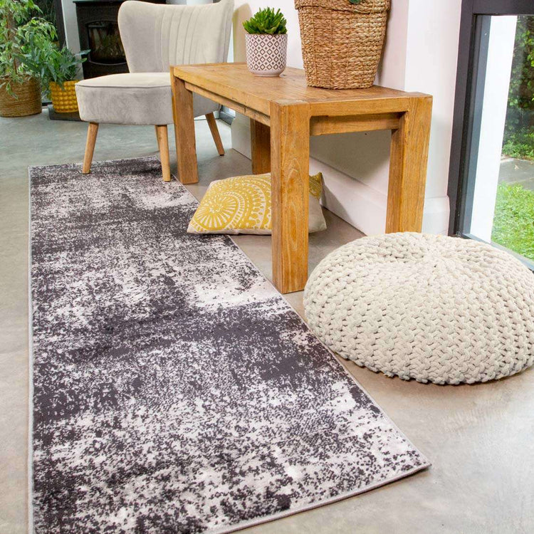 Modern Black Abstract Distressed Runner Rug