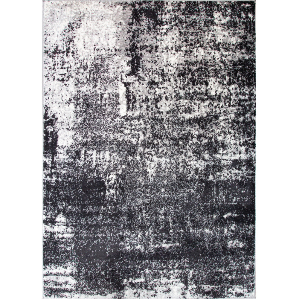 Modern Black Abstract Distressed Living Room Rug
