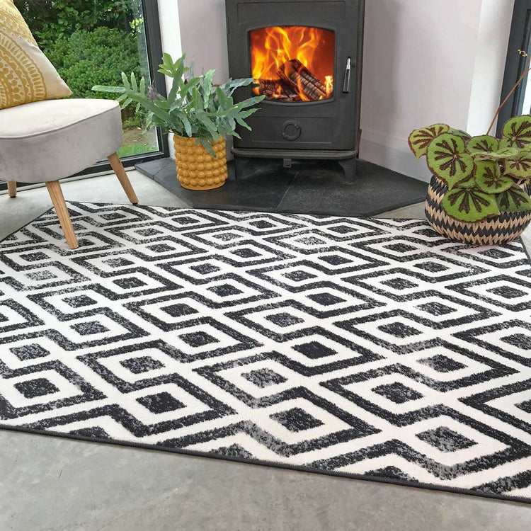 Geometric Black Ombre Living Room Rug