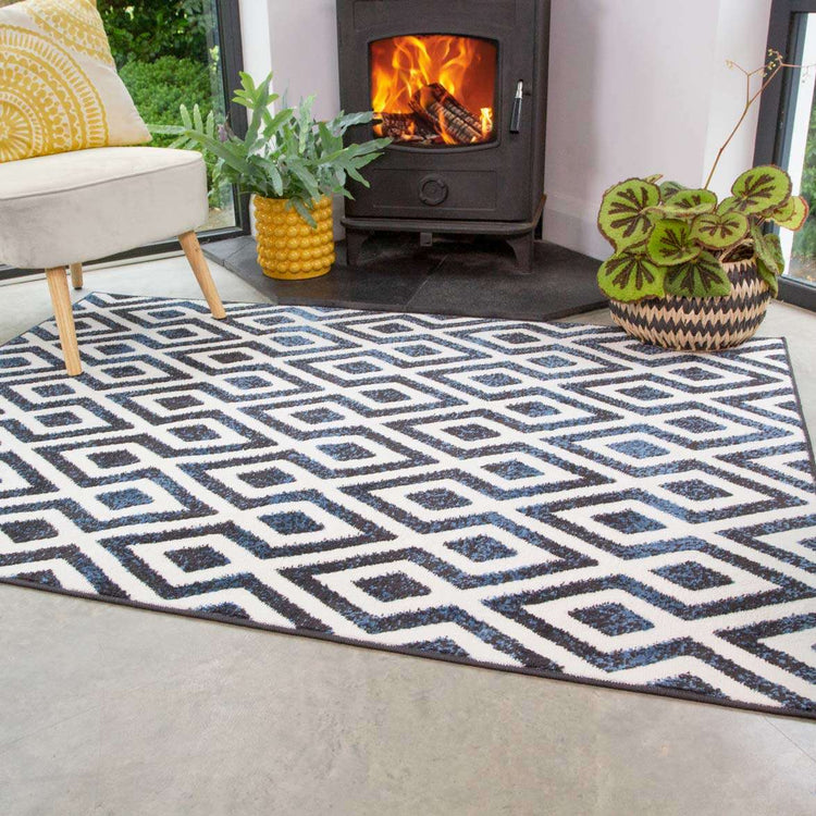 Geometric Blue Ombre Living Room Rug