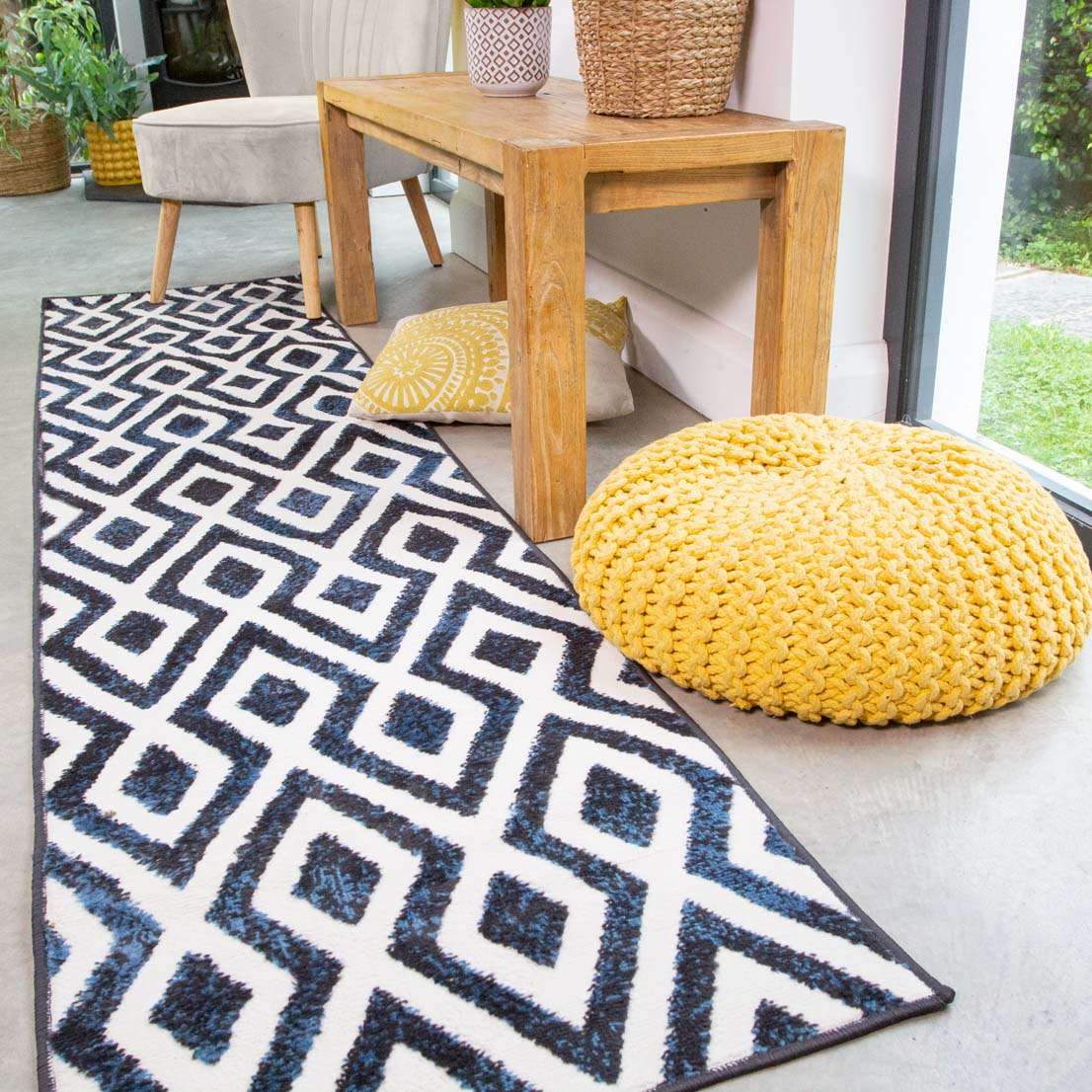 Geometric Blue Ombre Living Room Rug