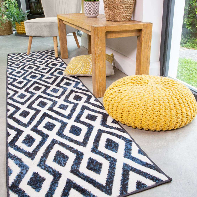 Geometric Blue Ombre Living Room Rug