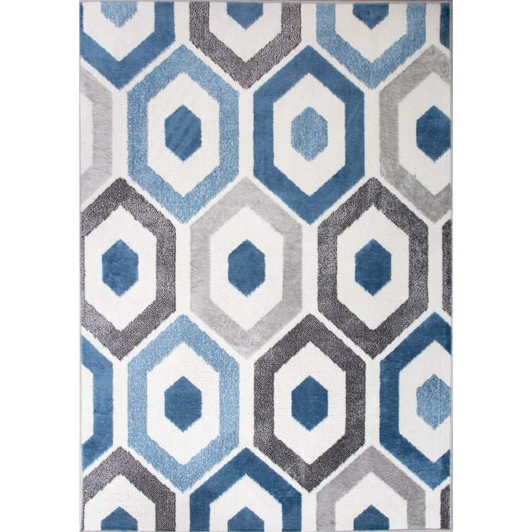 Blue Geometric Honeycomb Living Room Rug