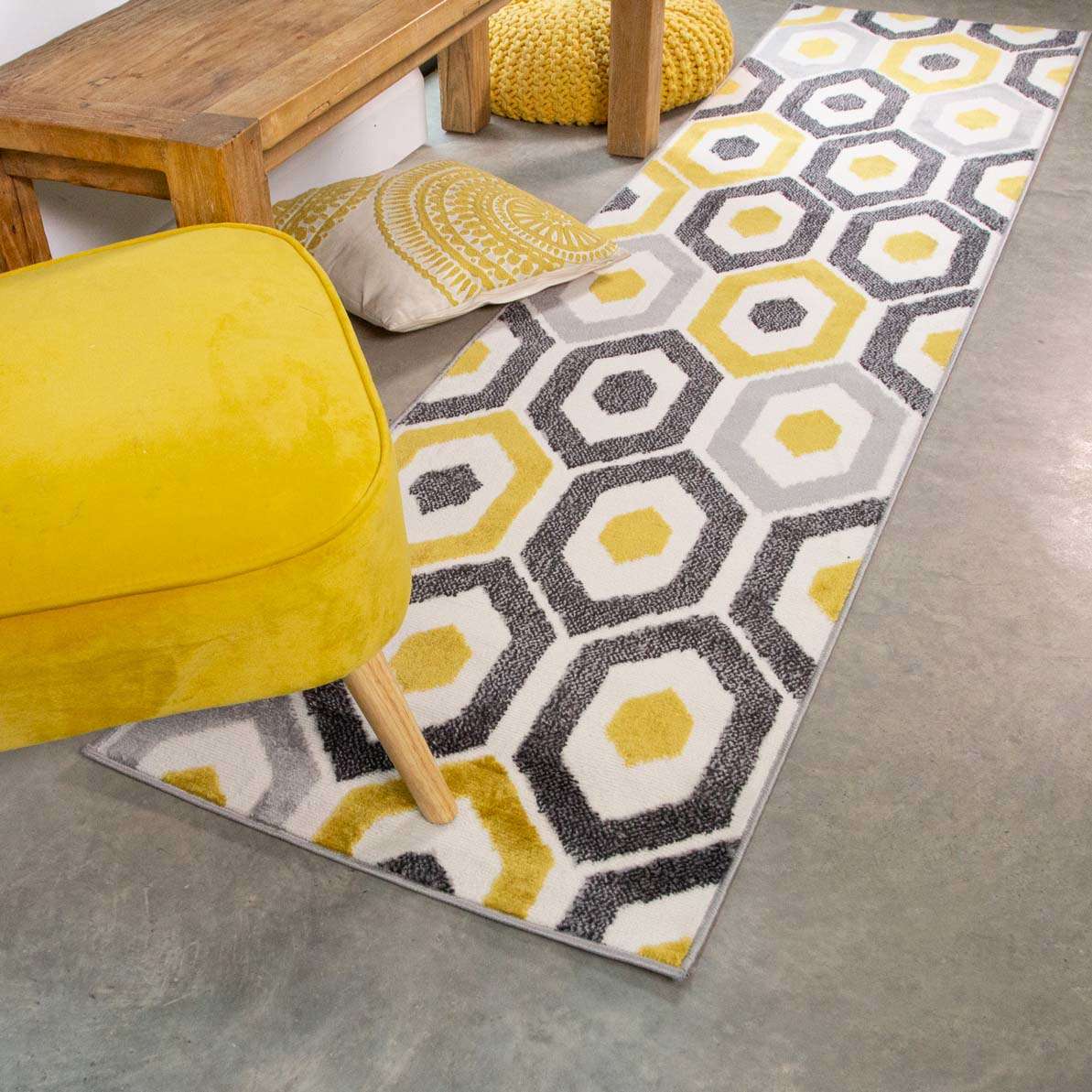 Yellow Geometric Honeycomb Living Room Rug | Living Room Rugs | Kukoon ...