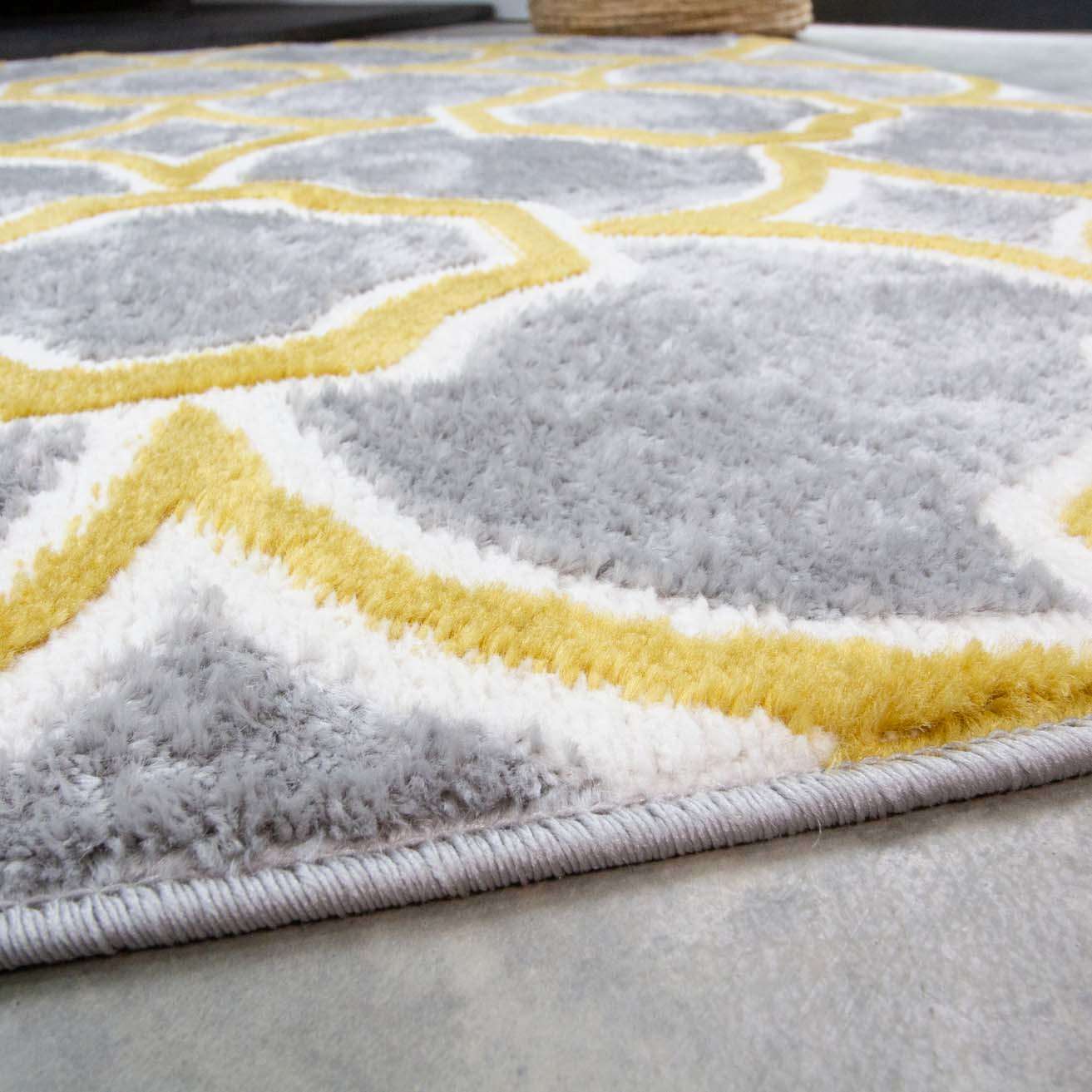 Modern Grey Ochre Trellis Living Room Rug