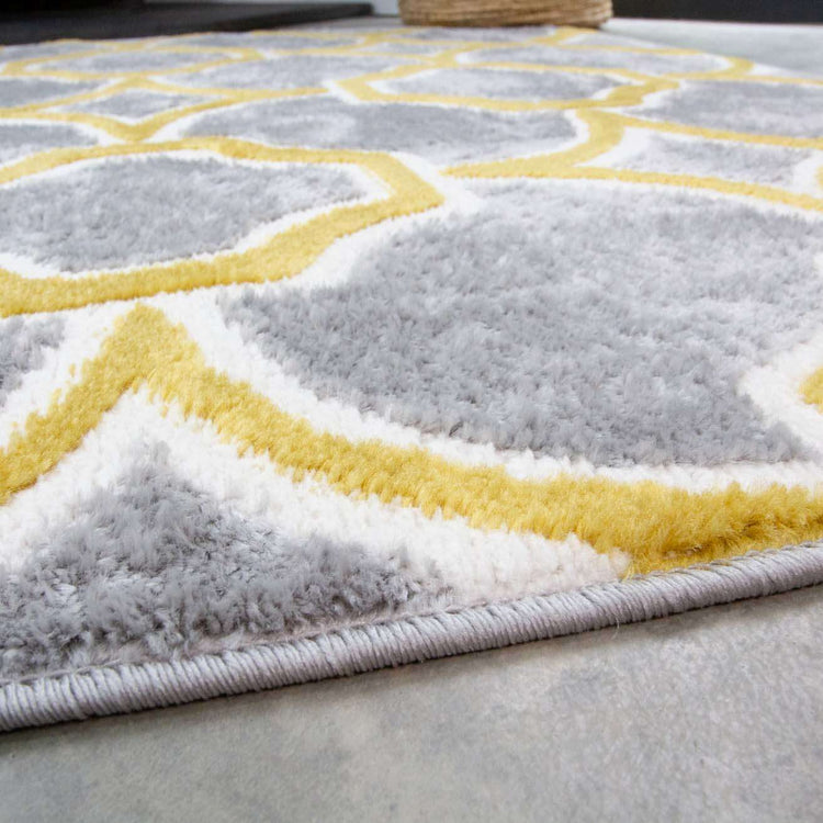 Modern Grey Ochre Trellis Living Room Rug