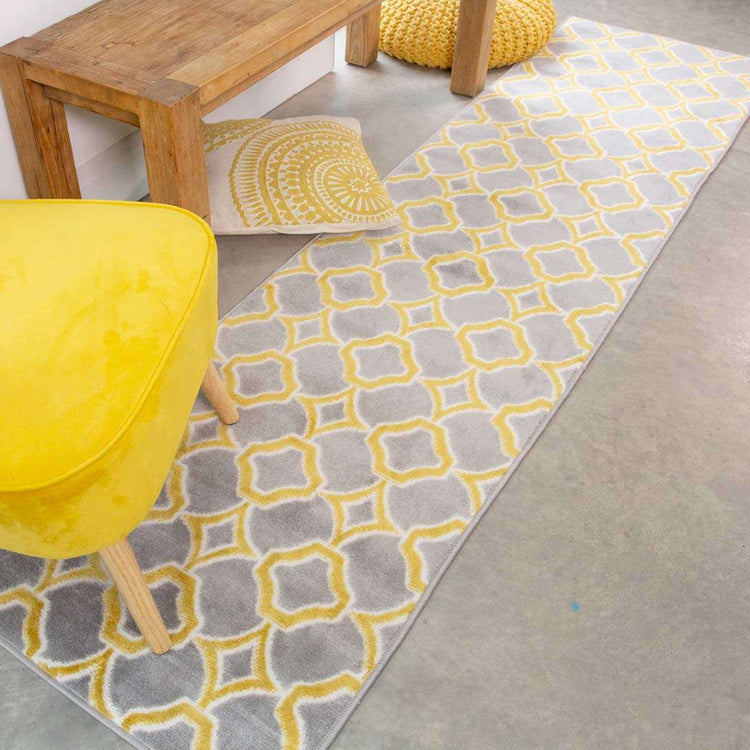Modern Grey Ochre Trellis Living Room Rug