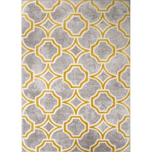 Modern Grey Ochre Trellis Living Room Rug