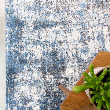 Modern Blue Abstract Distressed Living Room Rug