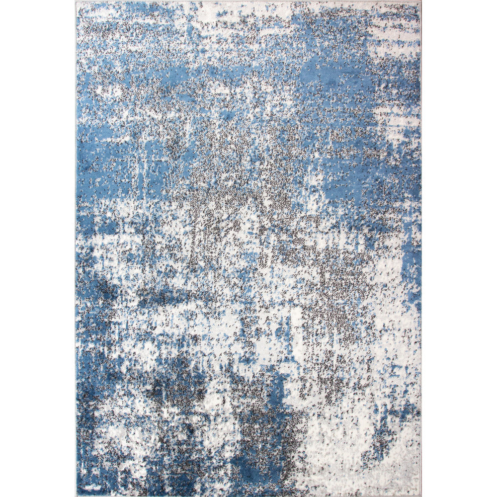 Modern Blue Abstract Distressed Living Room Rug