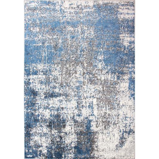 Modern Blue Abstract Distressed Living Room Rug