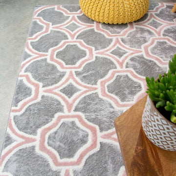 Modern Grey Blush Trellis Living Room Rug