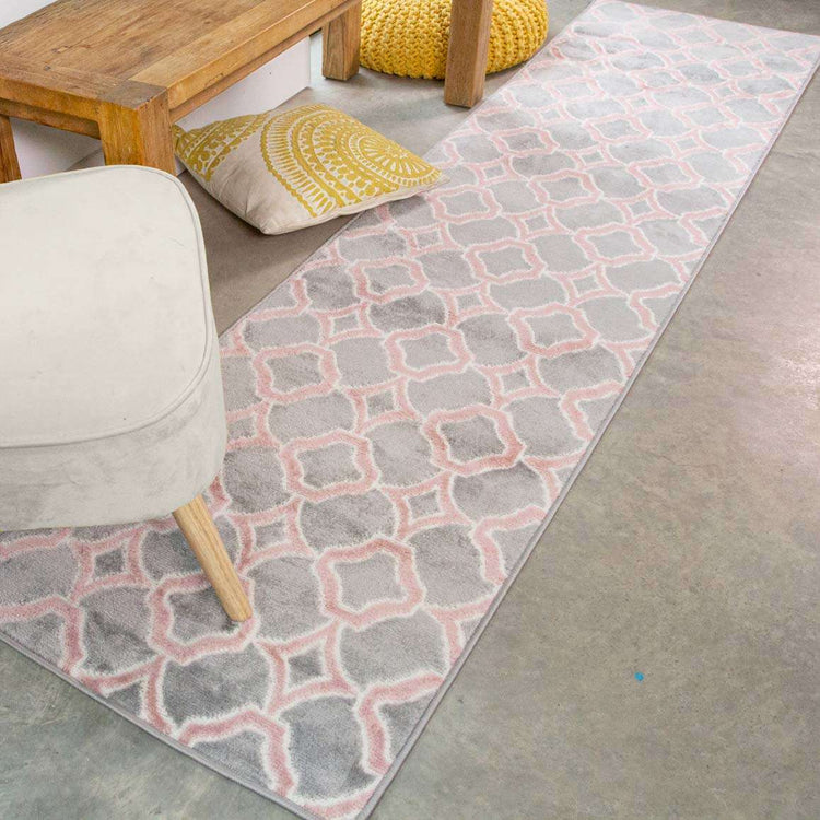 Modern Grey Blush Trellis Living Room Rug