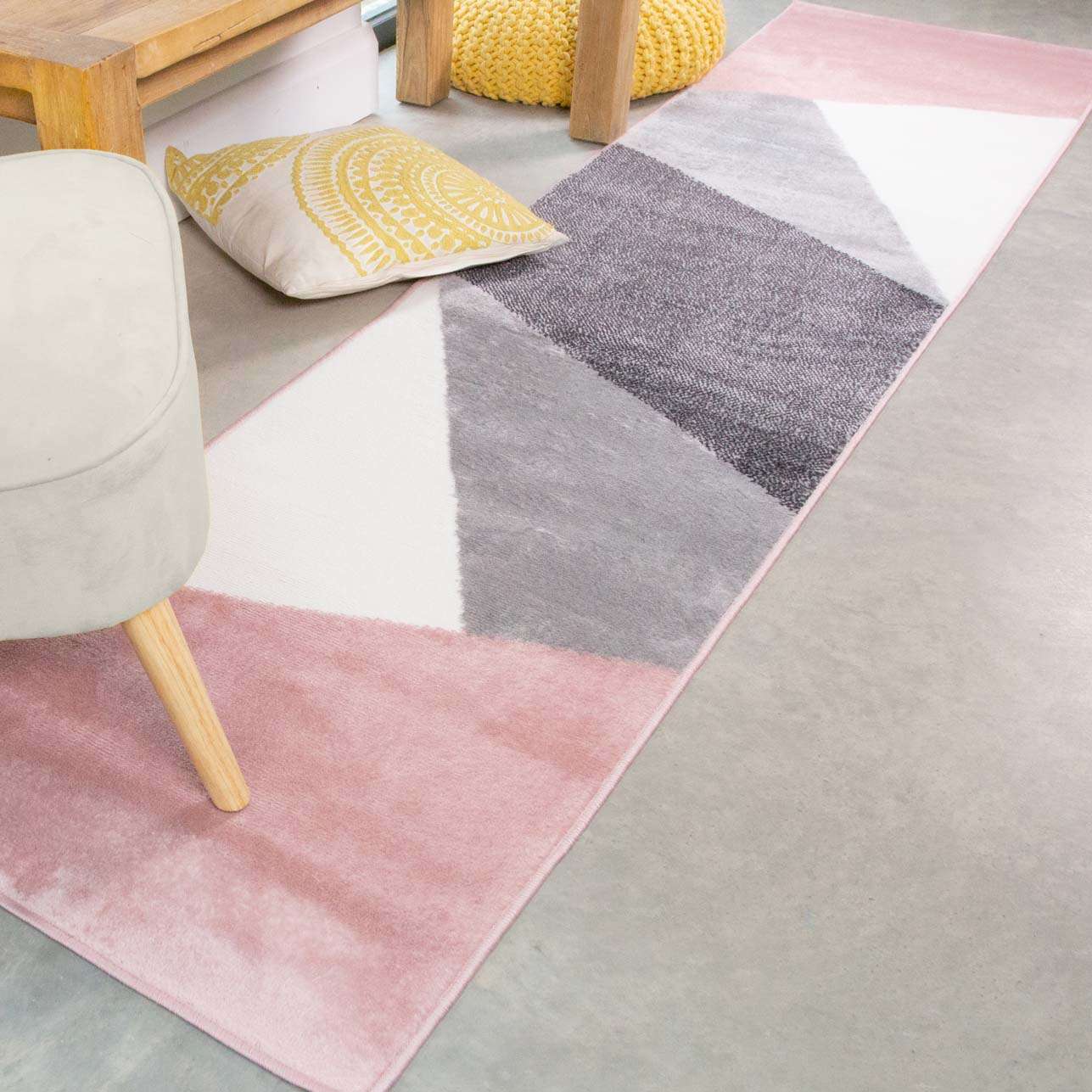 Pink Abstract Geometric Living Room Rug