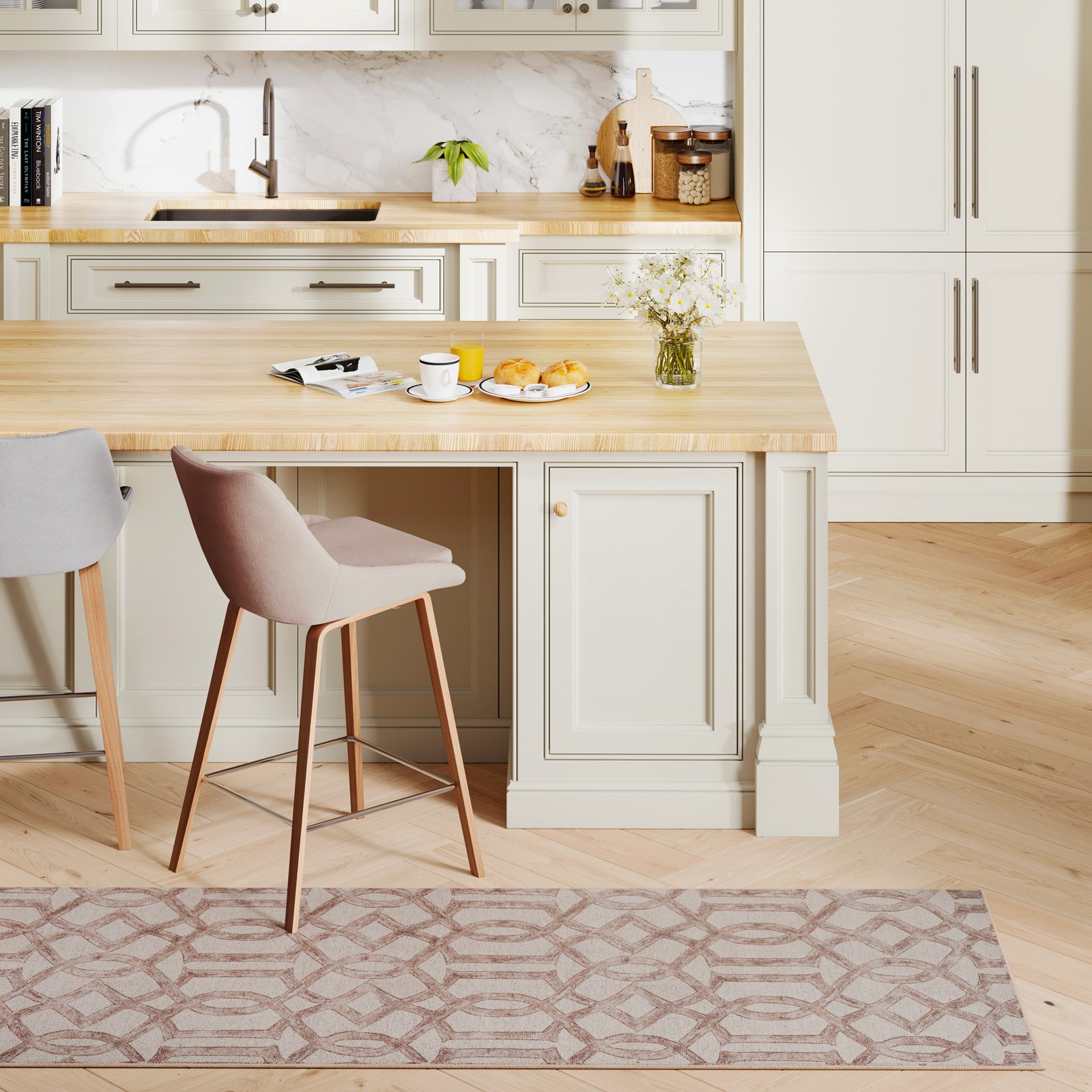 Washable Neutral Geometric Runner - Burrow