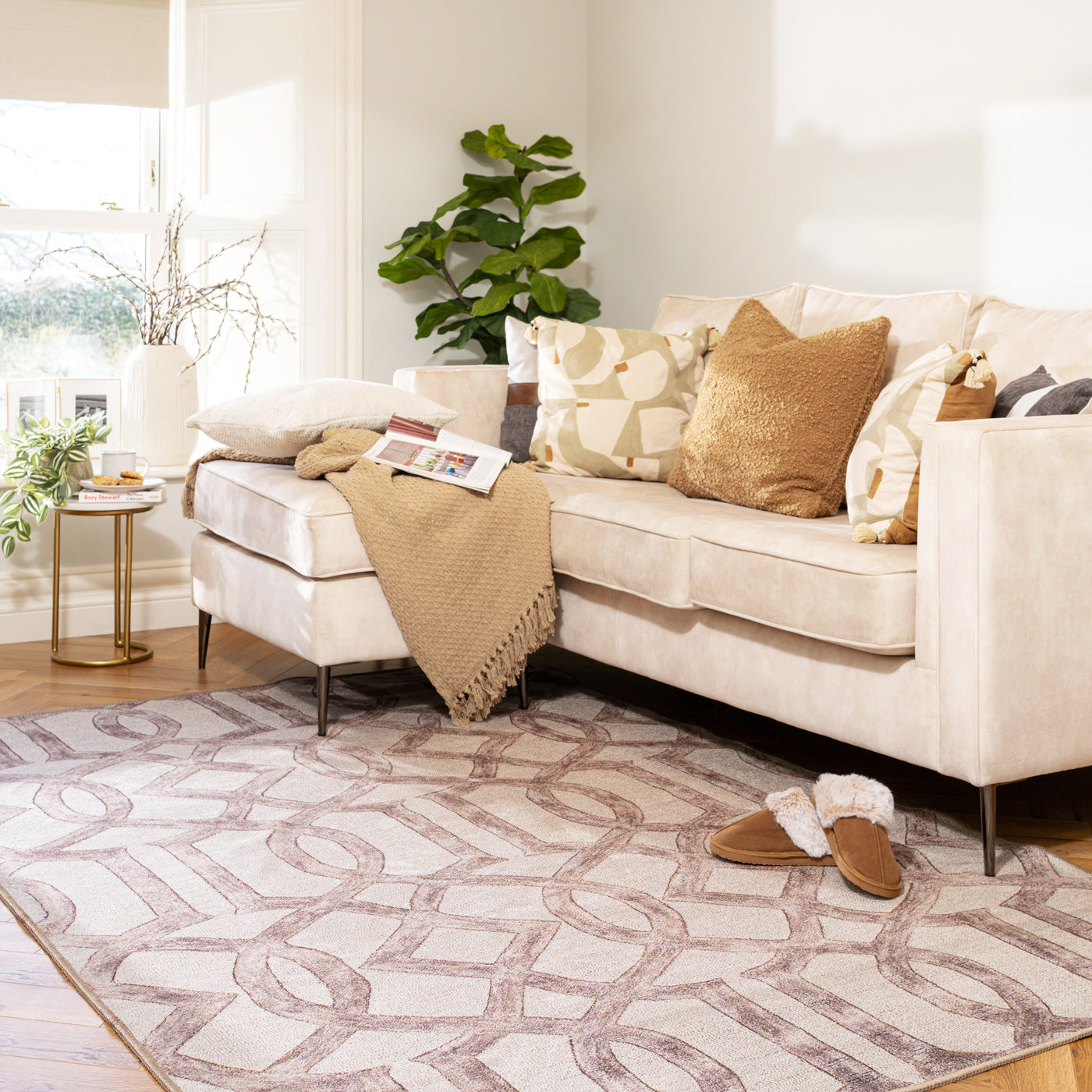 Washable Neutral Geometric Rug - Burrow