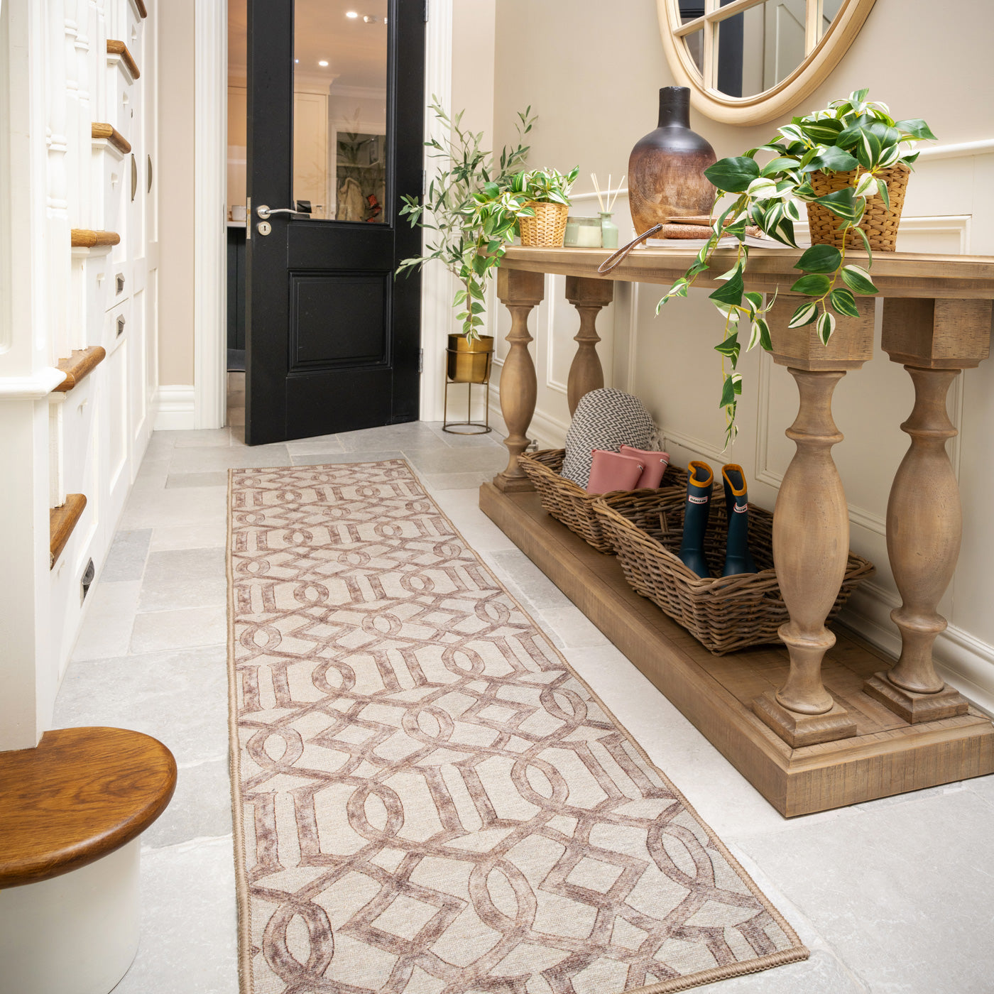 Washable Neutral Geometric Runner - Burrow