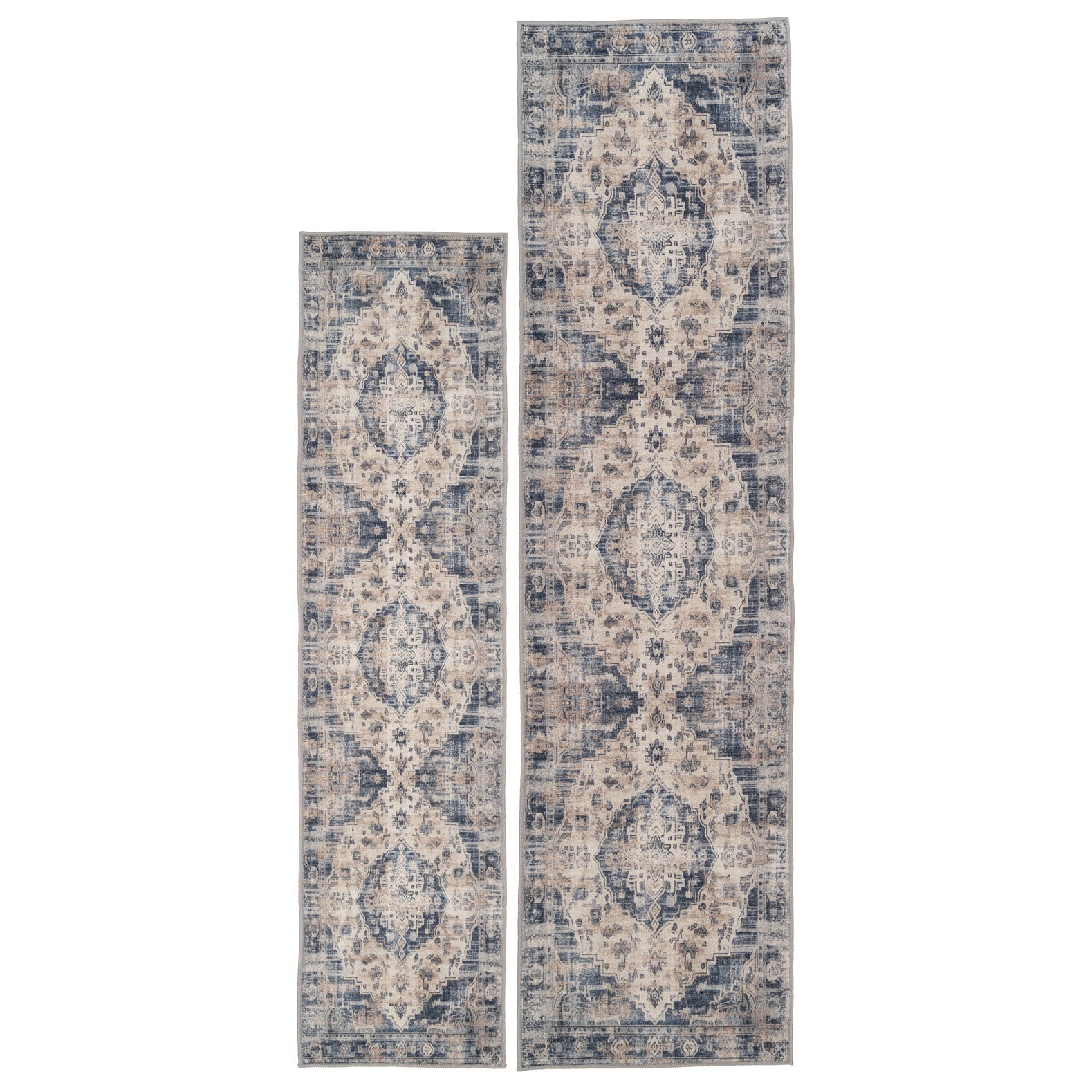 Washable Blue Traditional Runner - Kith