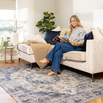 Washable Blue Traditional Rug - Kith