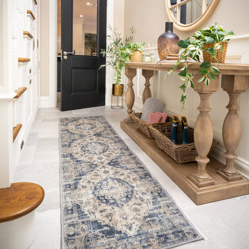 Washable Blue Traditional Runner - Kith