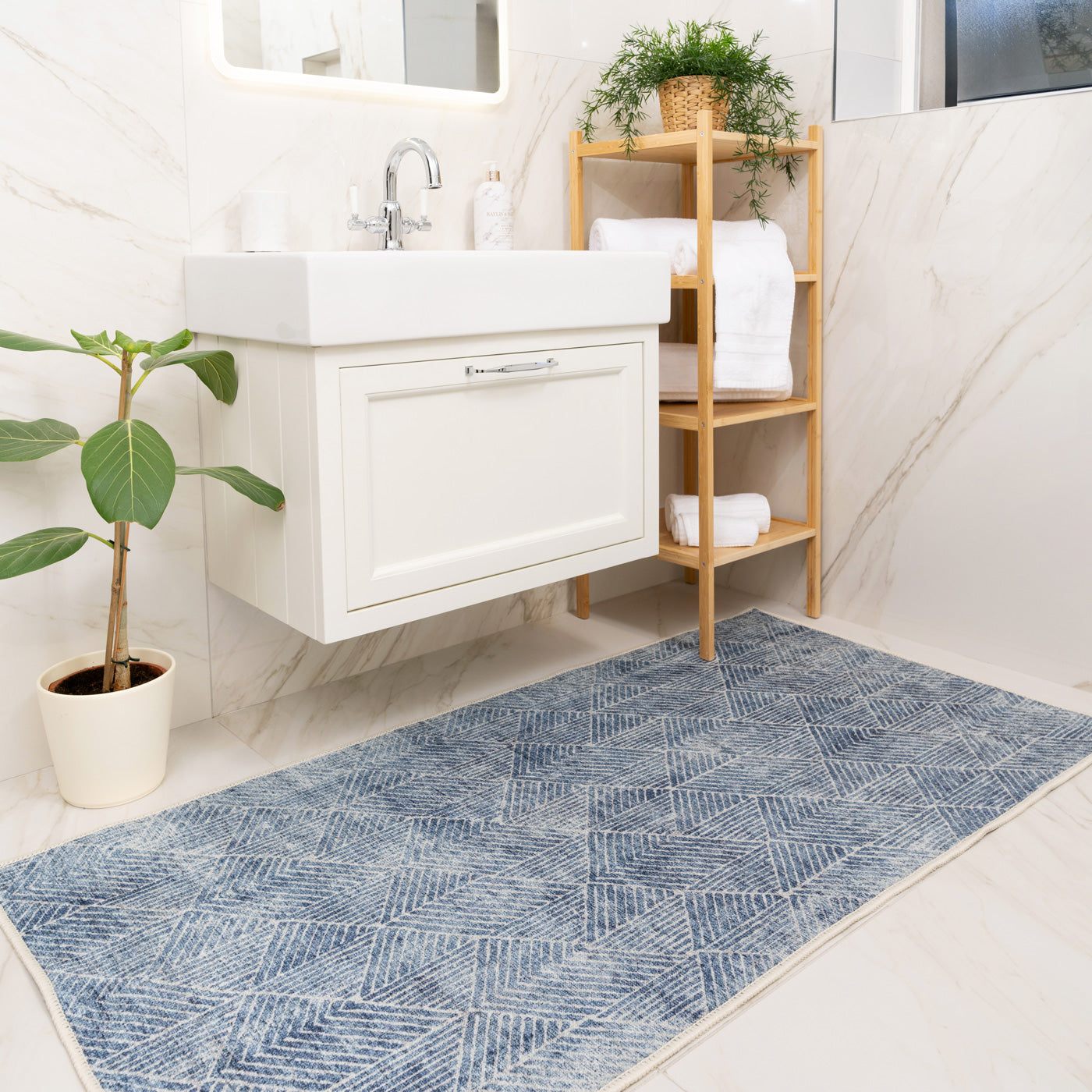 Washable Blue Geometric Rug - Plato
