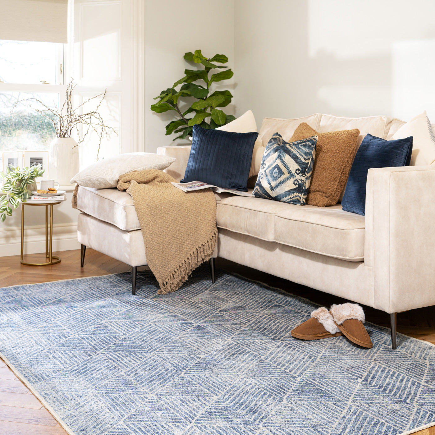 Washable Blue Geometric Rug - Plato