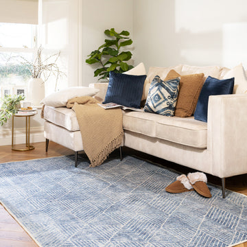 Washable Blue Geometric Rug - Plato