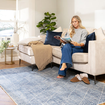 Washable Blue Geometric Rug - Plato