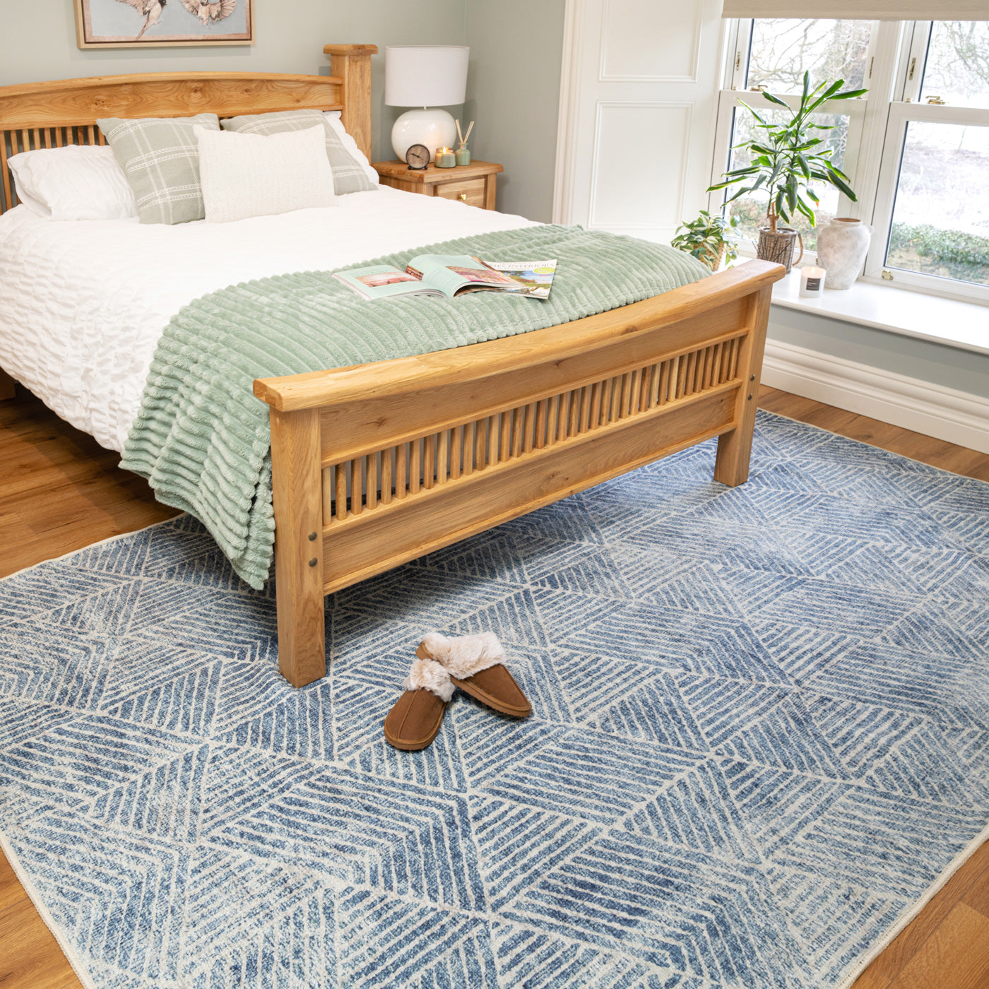 Washable Blue Geometric Rug - Plato