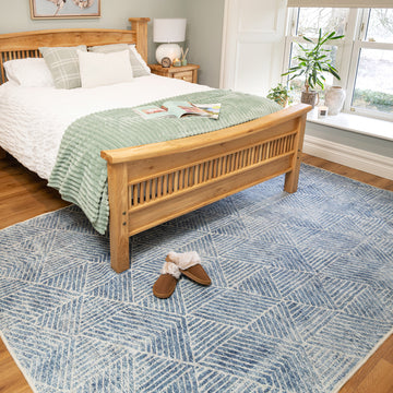 Washable Blue Geometric Rug - Plato