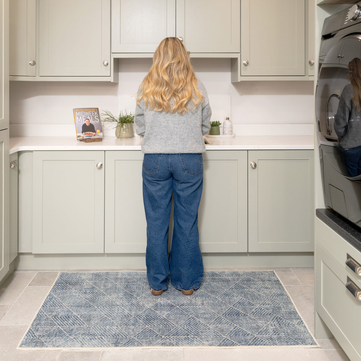 Washable Blue Geometric Rug - Plato
