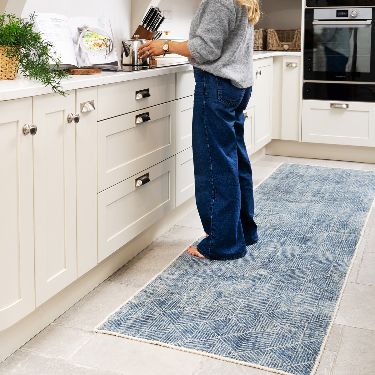 Washable Blue Geometric Rug - Plato