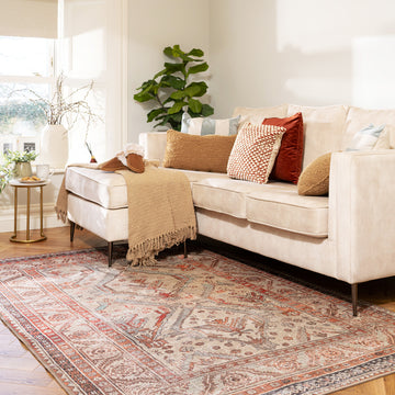 Distressed Terracotta Washable Rustic Rug - Rowe