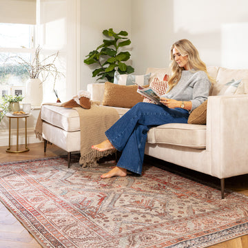 Distressed Terracotta Washable Rustic Rug - Rowe