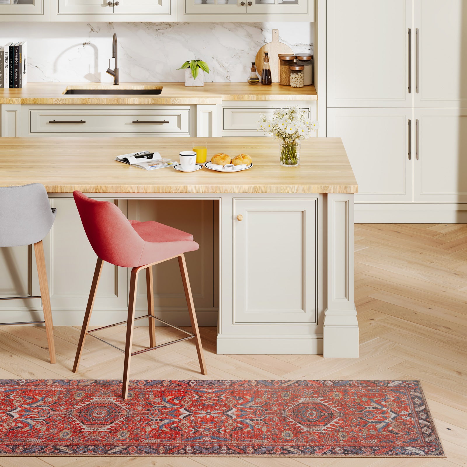 Washable Red Kazak Style Runner - Rudd