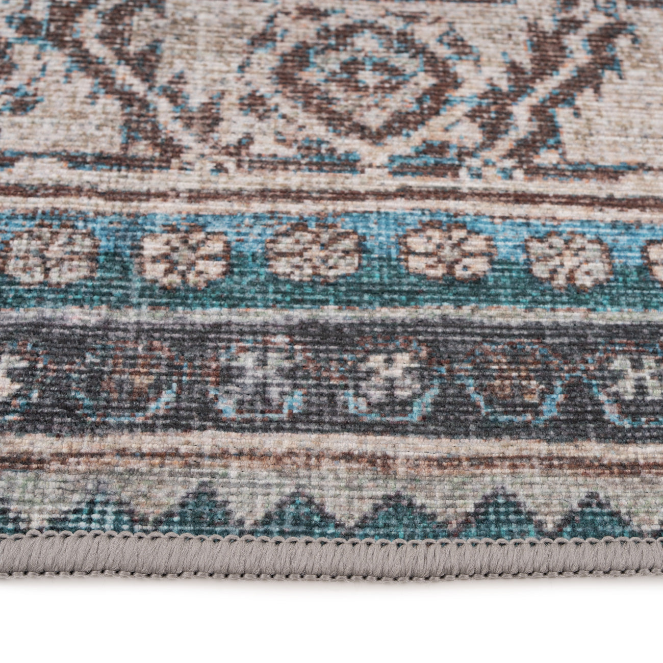 Vintage Greige Teal Washable Rug - Saxe