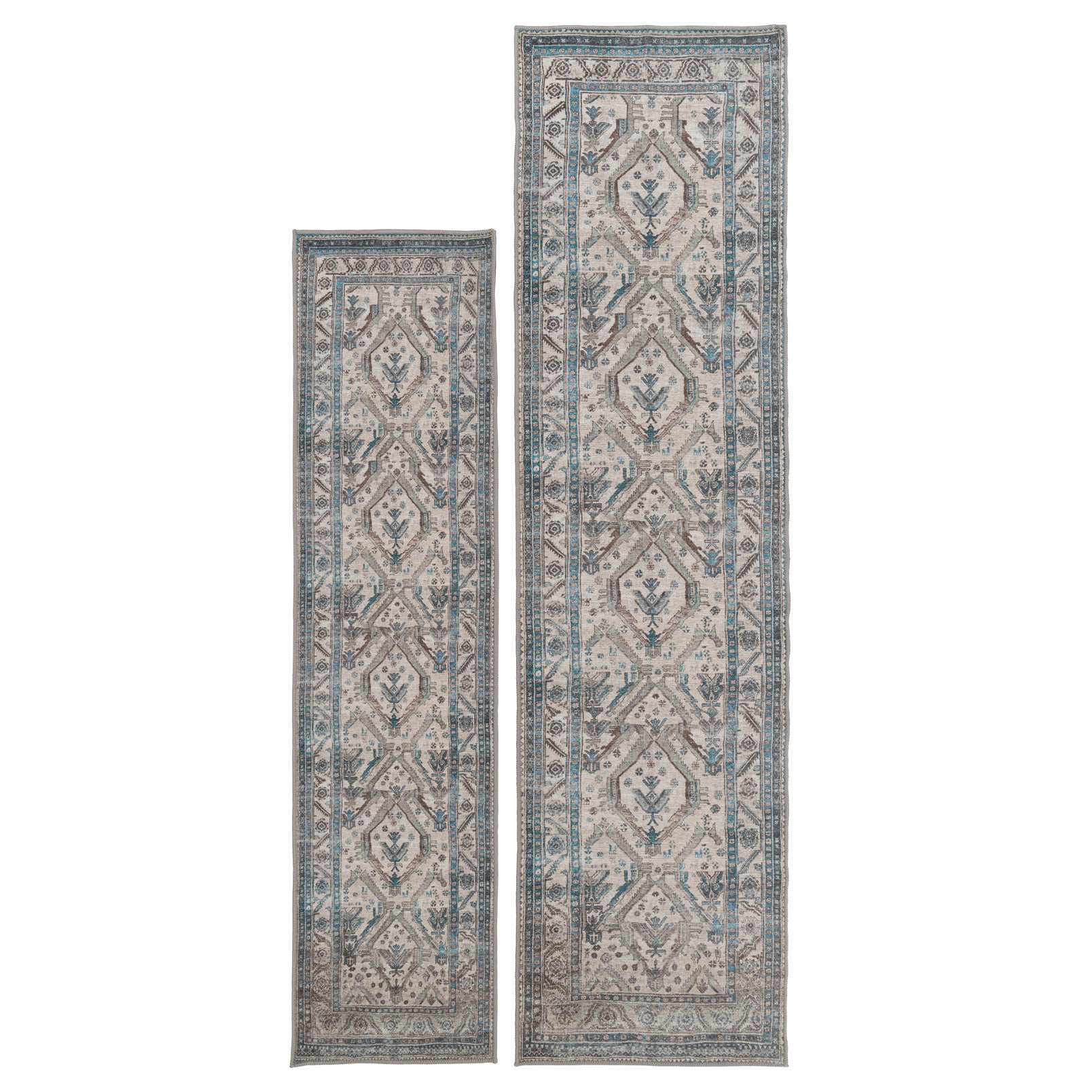 Vintage Greige Teal Washable Runner - Saxe