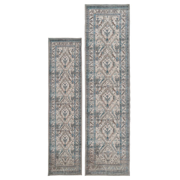 Vintage Greige Teal Washable Runner - Saxe