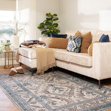 Vintage Greige Teal Washable Rug - Saxe