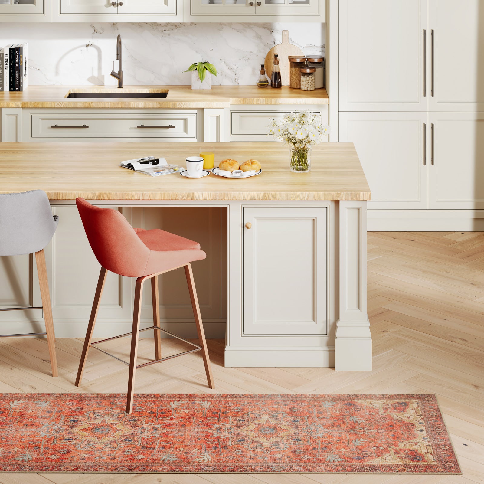 Kashan Washable Terracotta Runner - Viv