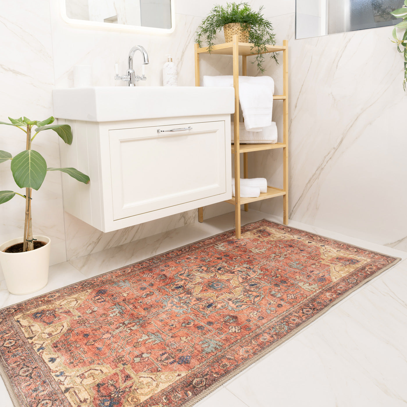 Kashan Washable Terracotta Rug - Viv