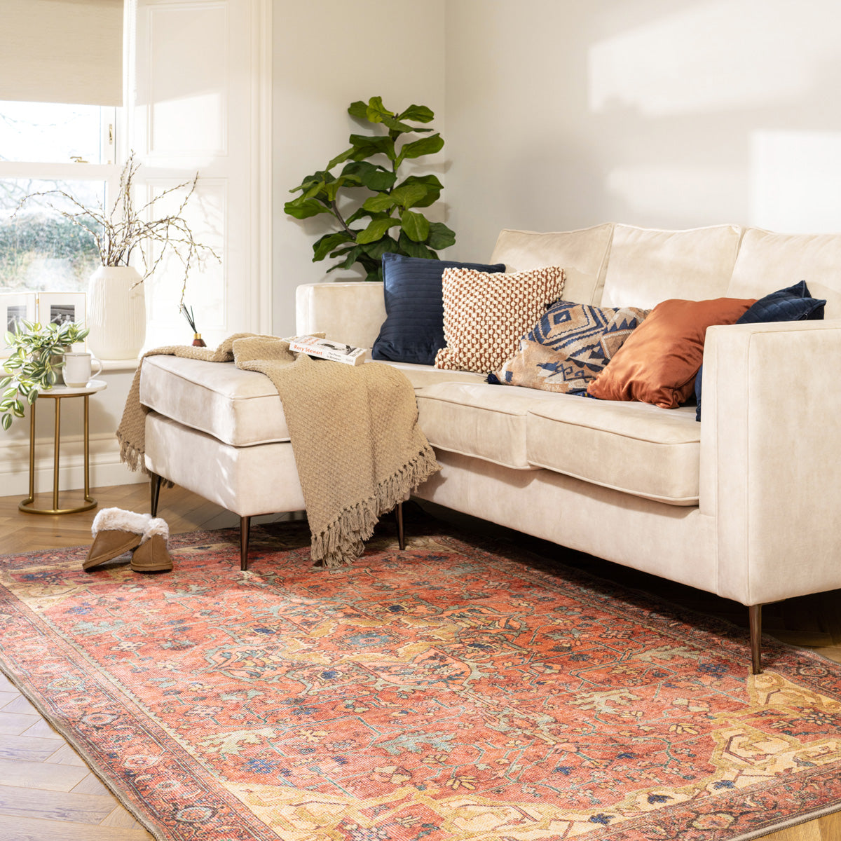 Kashan Washable Terracotta Rug - Viv