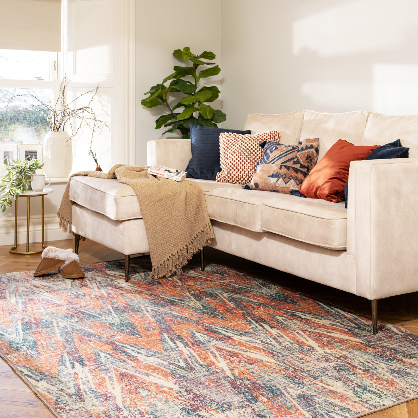 Washable Multicolour Zig Zag Rug - Ziggy