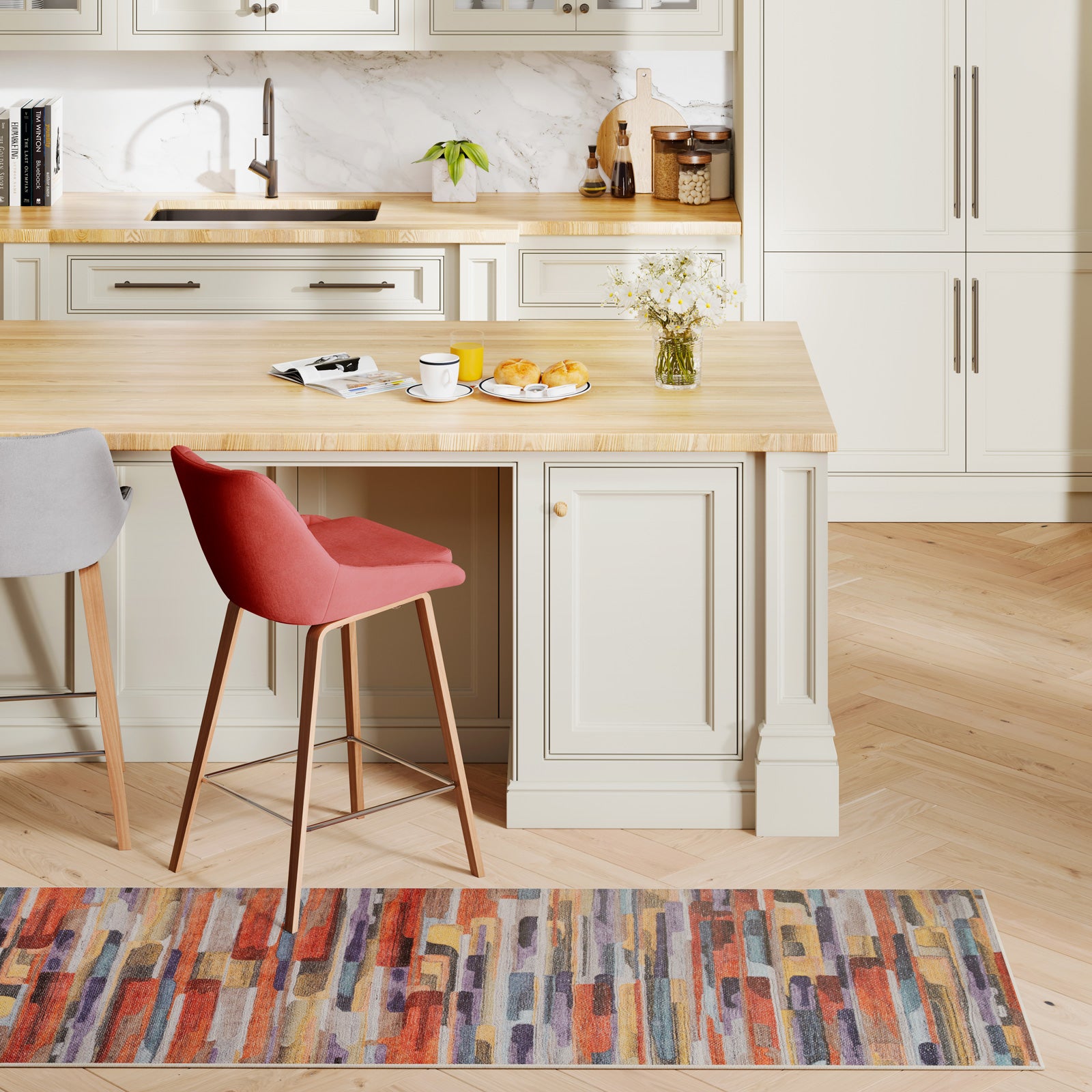 Washable Vibrant Abstract Runner - Blur