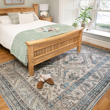 Vintage Greige Teal Washable Rug - Saxe