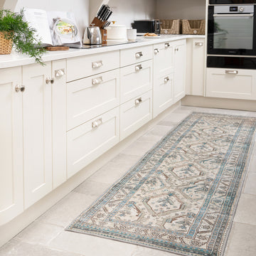 Vintage Greige Teal Washable Runner - Saxe