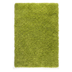 A rectangular lime green shag rug with a thick, high-pile texture, shown flat against a plain white background.